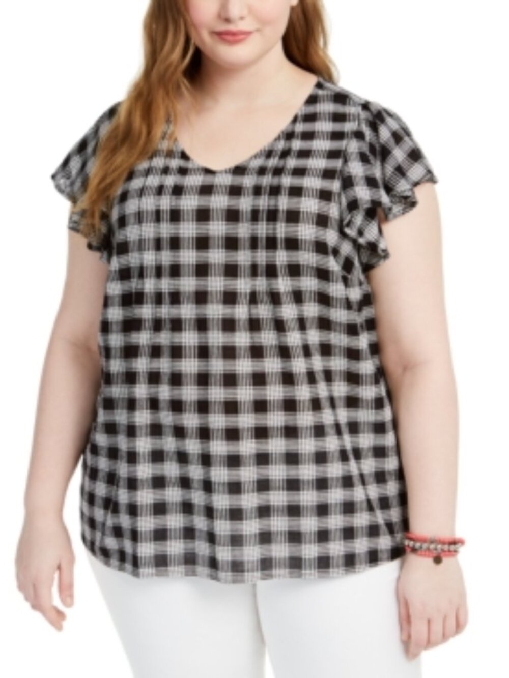 Style & Co. Womens Plus Size Plaid Top